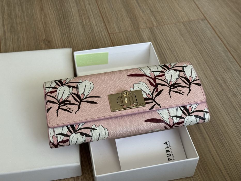 Portofel Furla 1927 XL bi-fold roz cu motive florale original