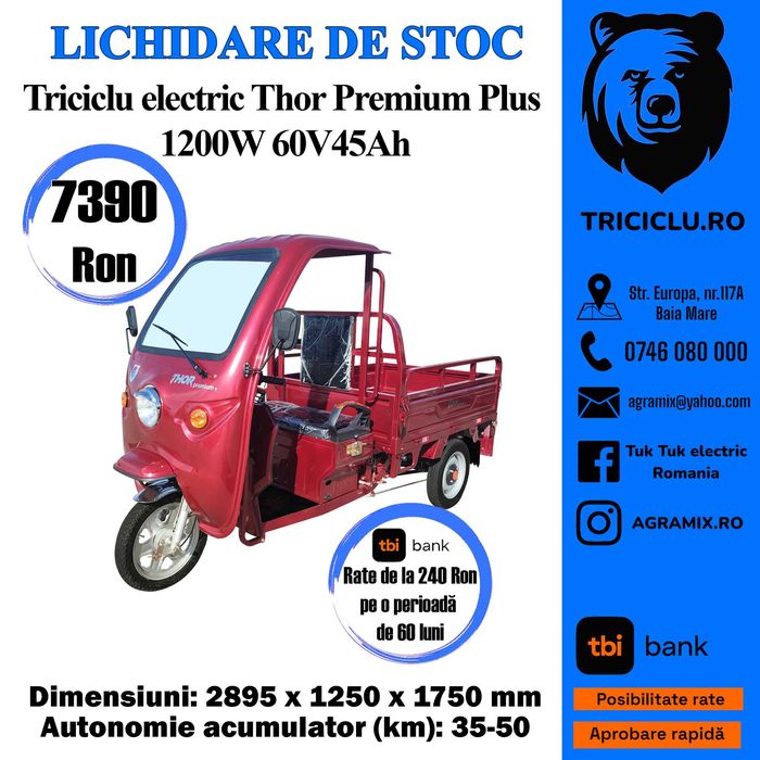 Thor Premium triciclu electric  nou Agramix 1200W