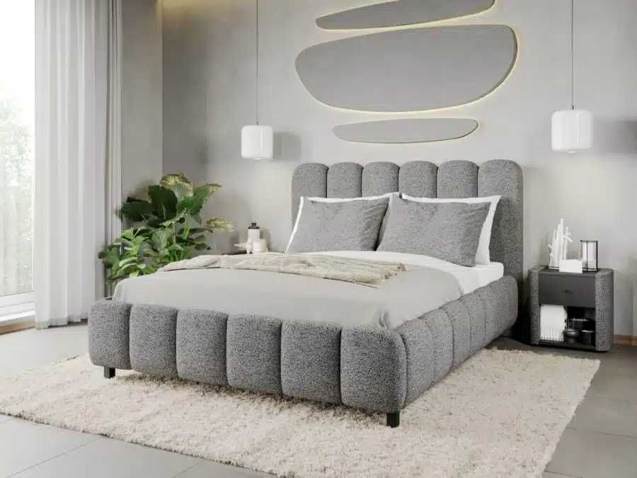 Pat Tapitat Bari Gri Coral 75 cu somiera rabatabila si lada