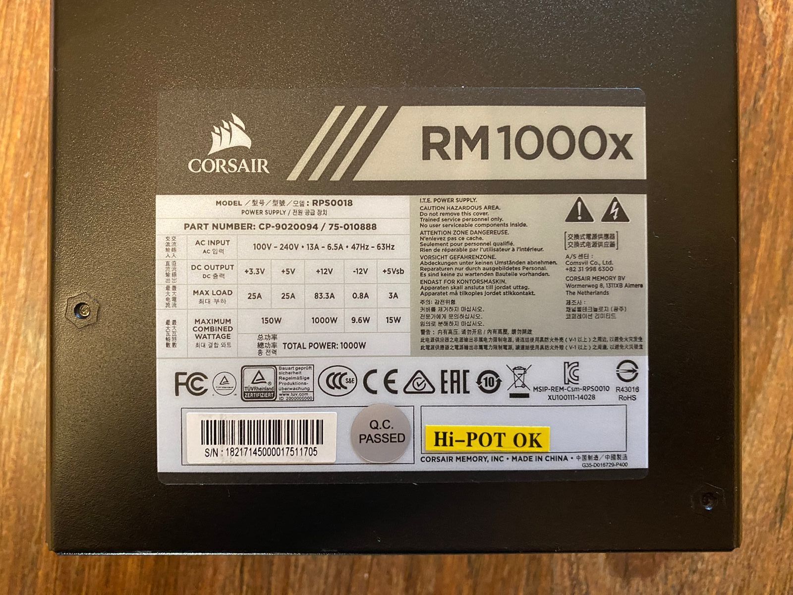 Блок питания Corsair RM1000x 1000W