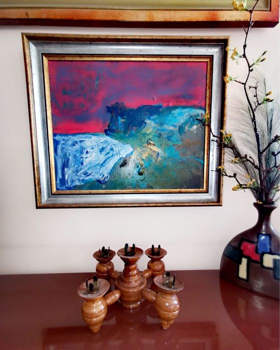 Антикварен дървен свещник за 5 свещи в стил Брутализъм ръчно изработен