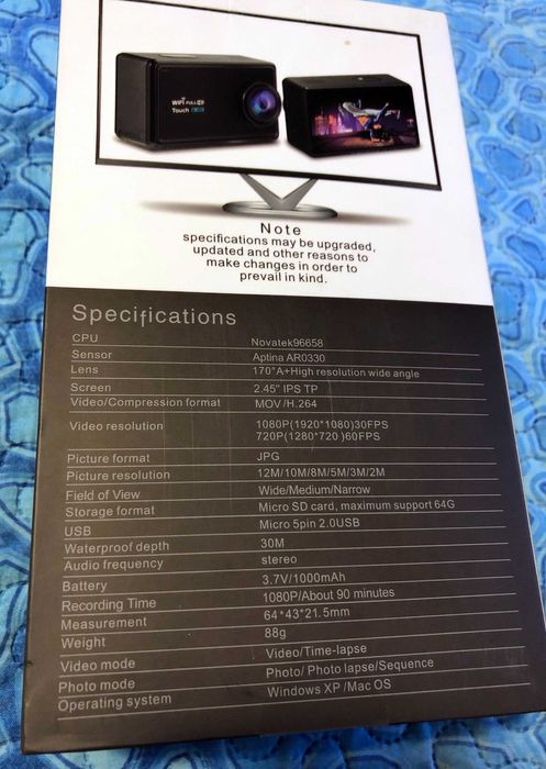 Camera video sport VicTsing, 2,45 WiFi Full HD 1080P 30FPS gen GoPro