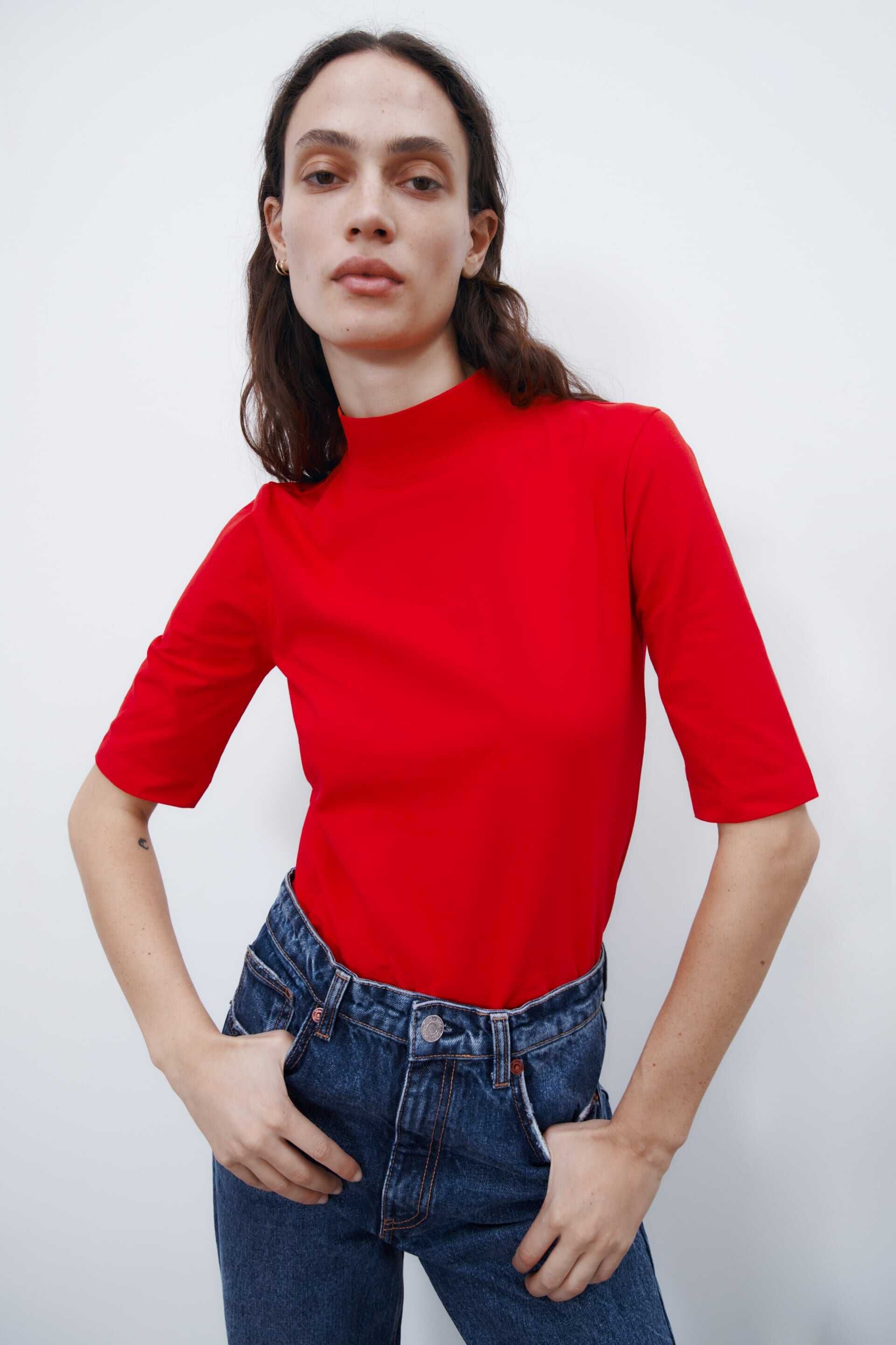 Дамска тениска Zara, 95% памук, 5% еластан, Червена, XL