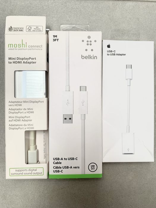 Apple USB-C -USB ,Moshi mini display port -HDMI,Belkin USB A-USB C -1м