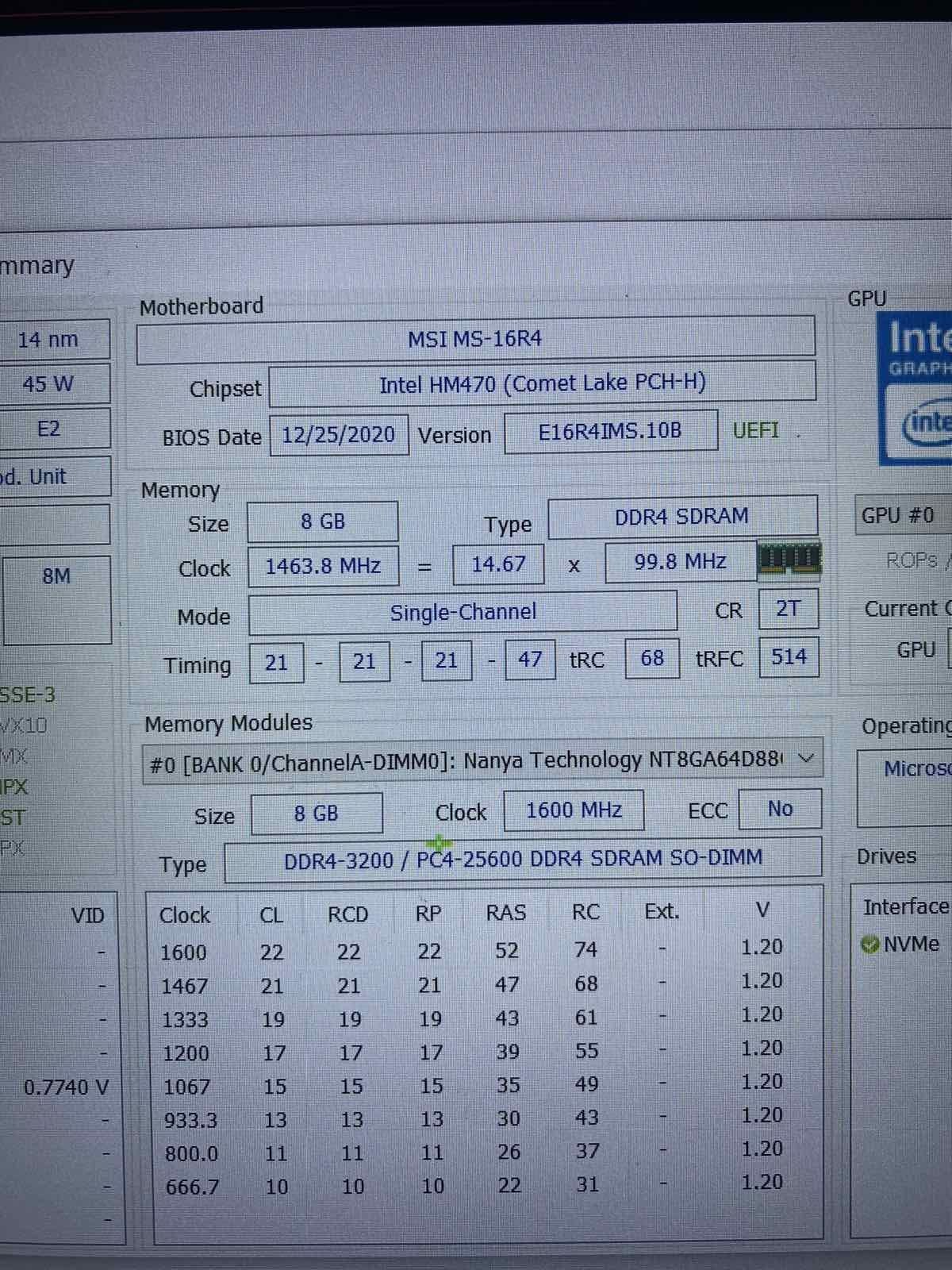 Геймърски лаптоп:MSI MS-16R4 CPU Intel Core i5-10300H GPU Intel UHD Gr
