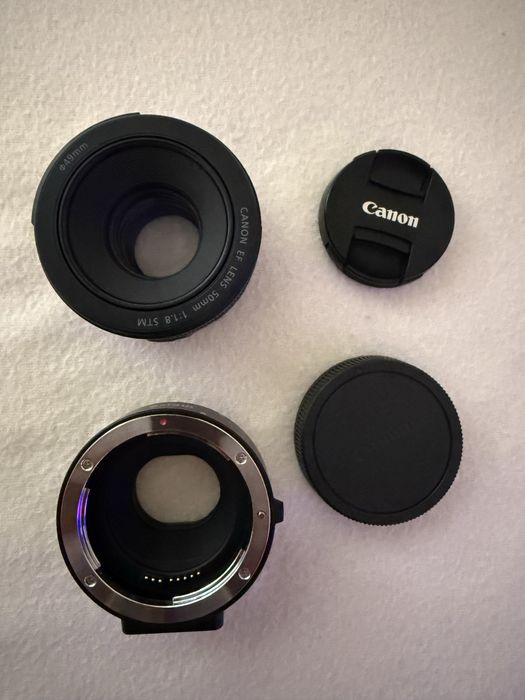 Bbiectiv 50 mm f 1.8 , canon EF cu adaptor EF M ca nou