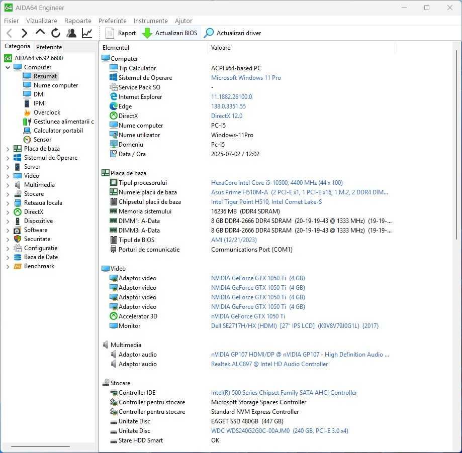 PC gaming nou, Cpu HexaCore i5 10500 la 4,5Ghz, 16 GB ddr4, Gtx 1050Ti