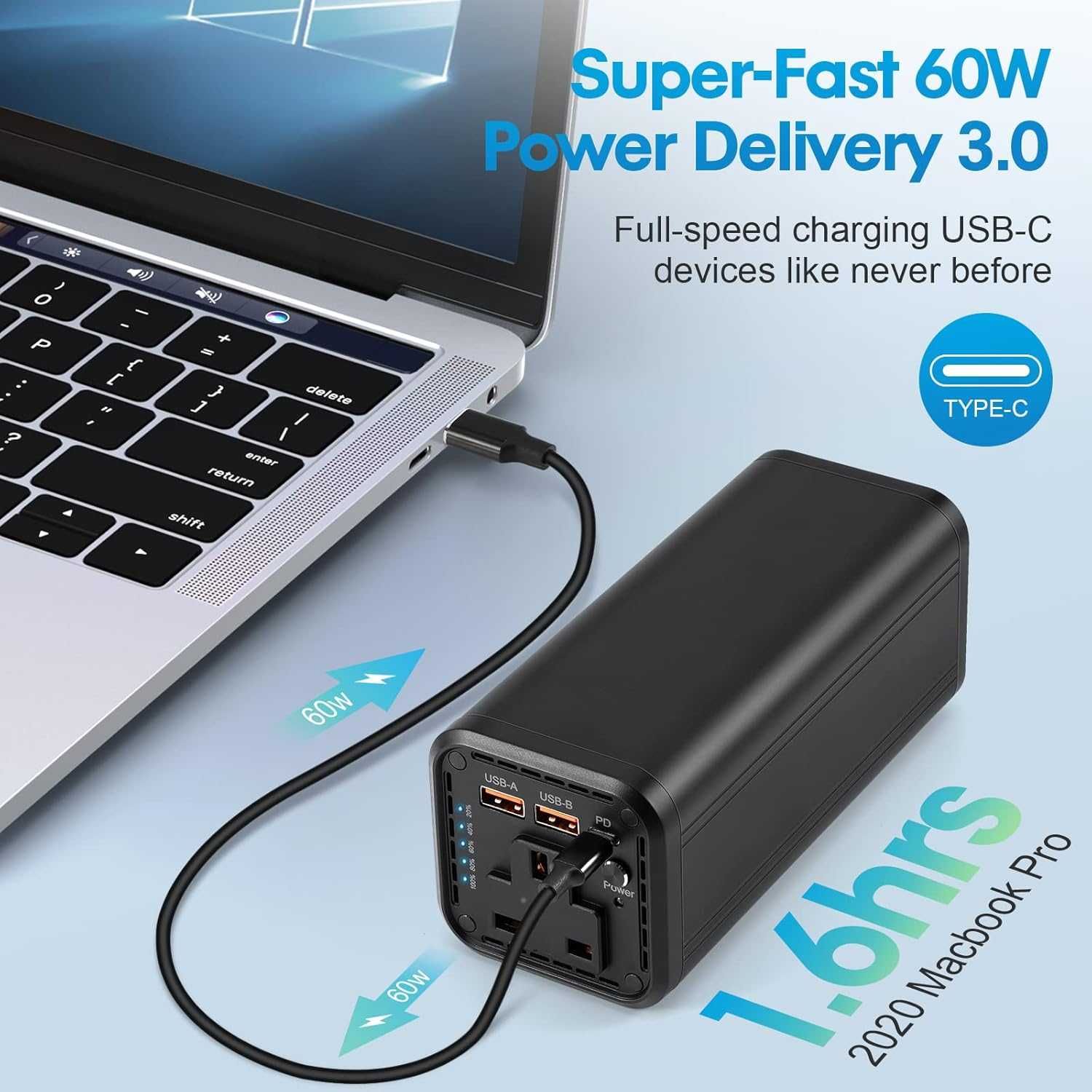 Преносима батерия power bank за лаптоп, универсален 98Wh/27000mAh