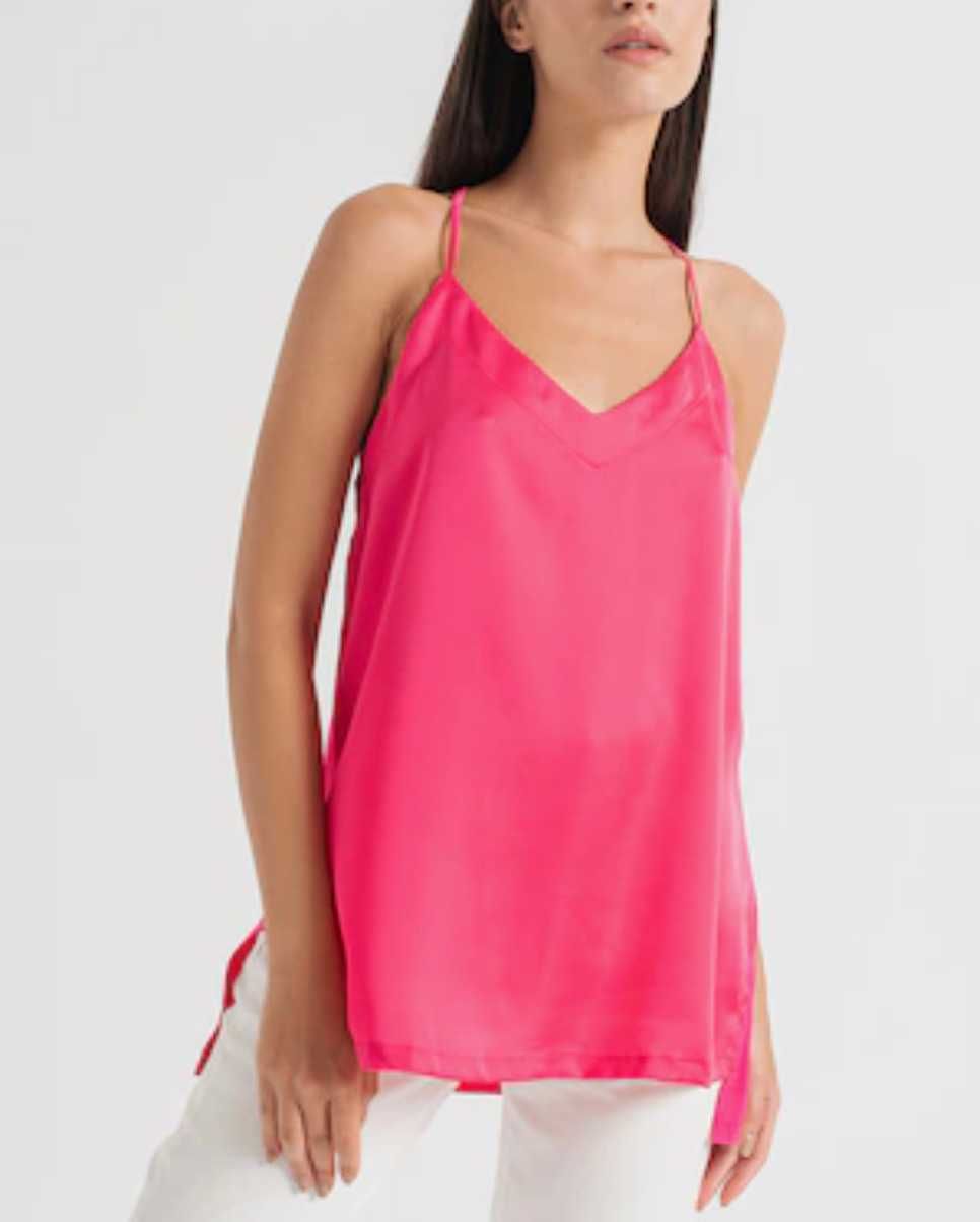 Top satinat cu bretele inguste, United Colors of Benetton, Fuchsia, S,