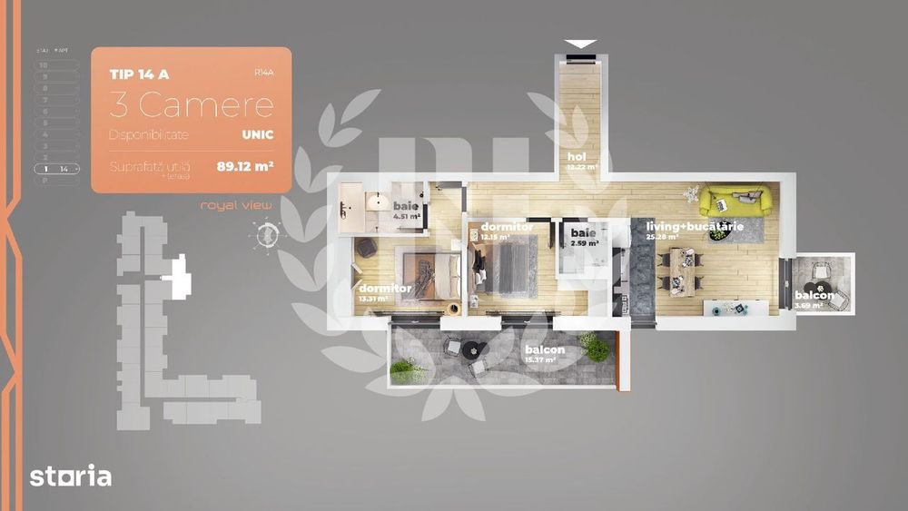 Apartament 3 camere Piata Sudului 89.12 mp utili