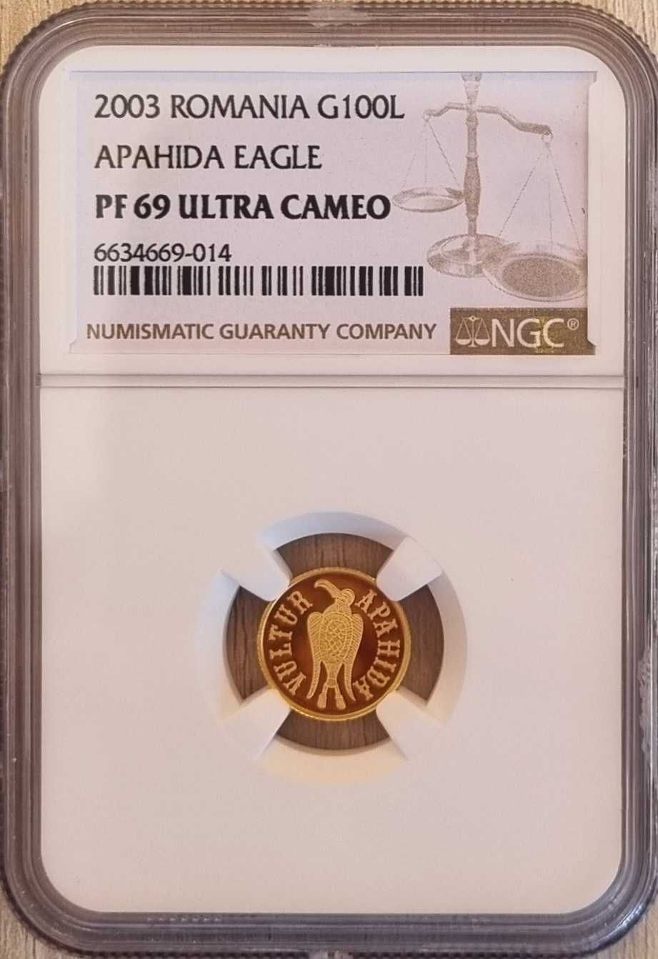 Moneda istoria aurului BNR Vulturul de la Apahida, gradata NGC PF 69
