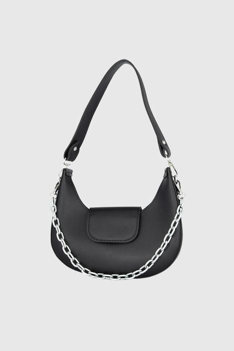 НОВО! ЛИКВИДАЦИЯ! Дамска чанта хобо с метална верижка в цвят черно