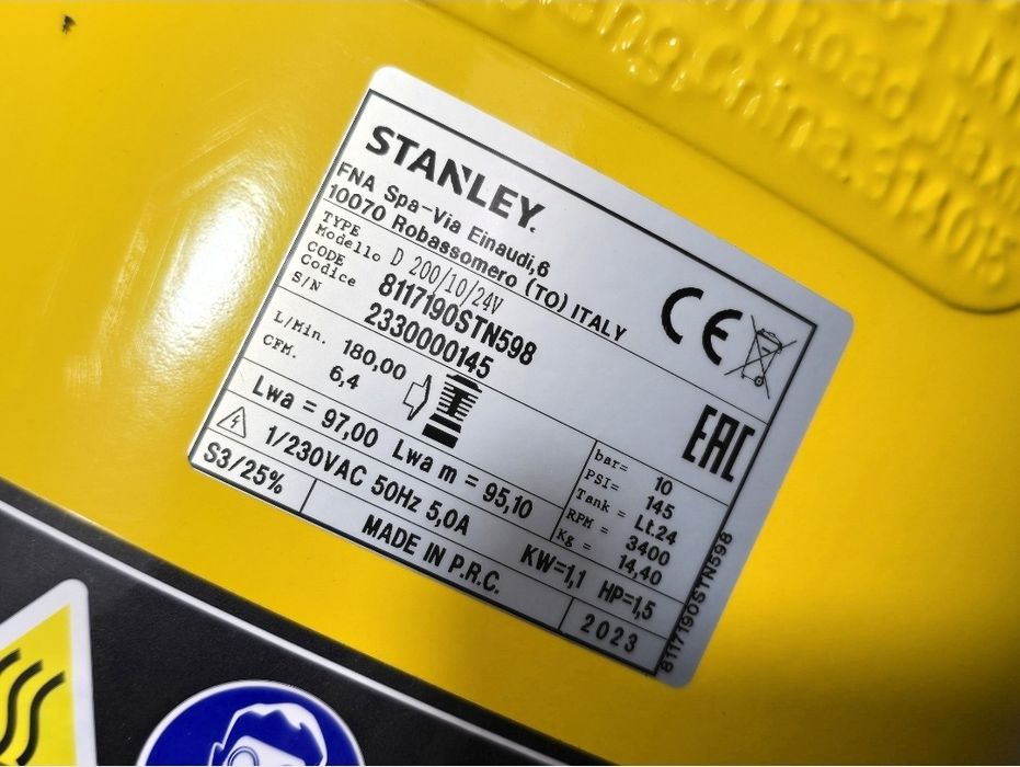Compresor aer STANLEY D200/10 24v, vertical ,24L, 1,5 cp, 10 bar