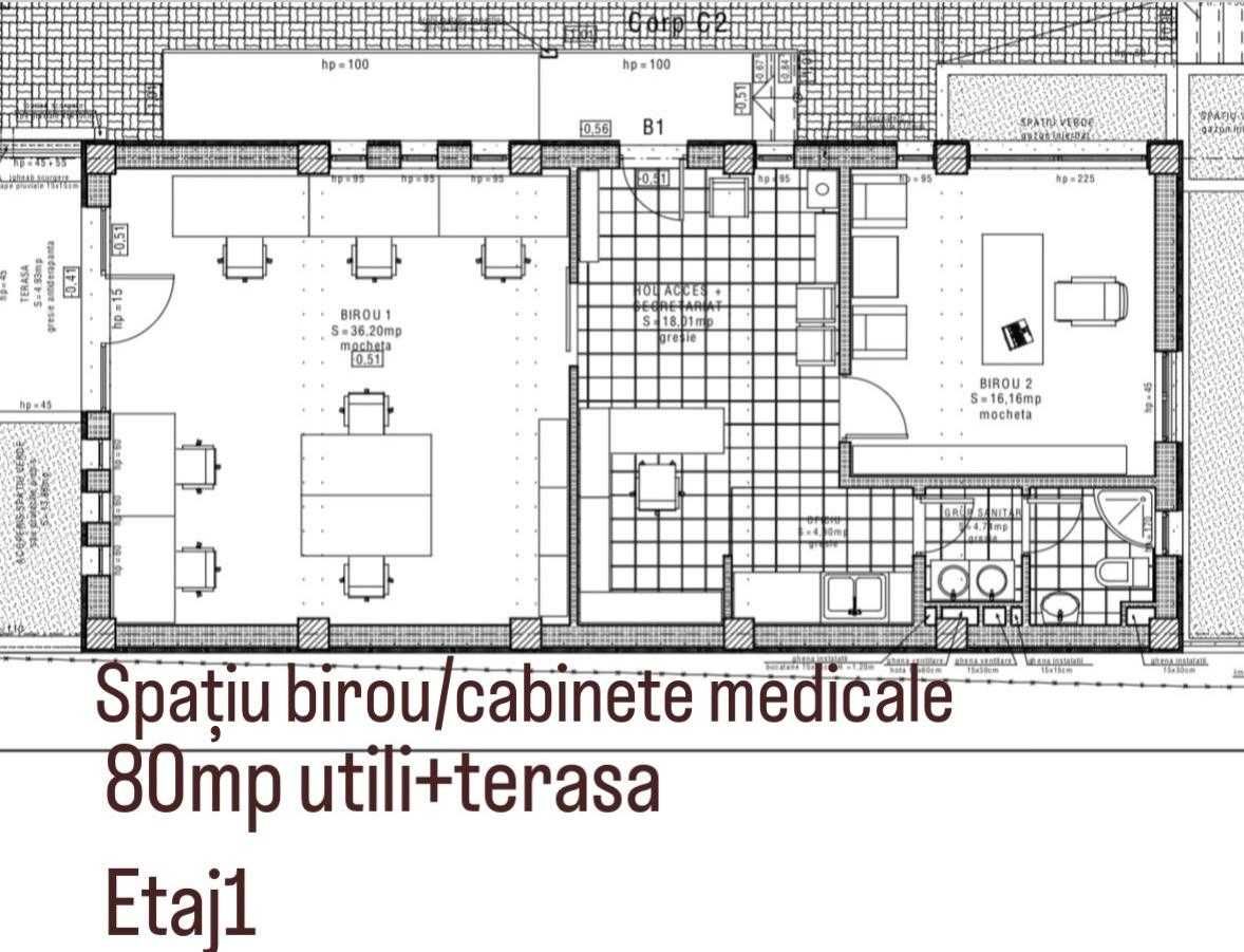 De inchiriat: un spațiu comercial la p+s și 2 ap tip birou-et1 Gruia