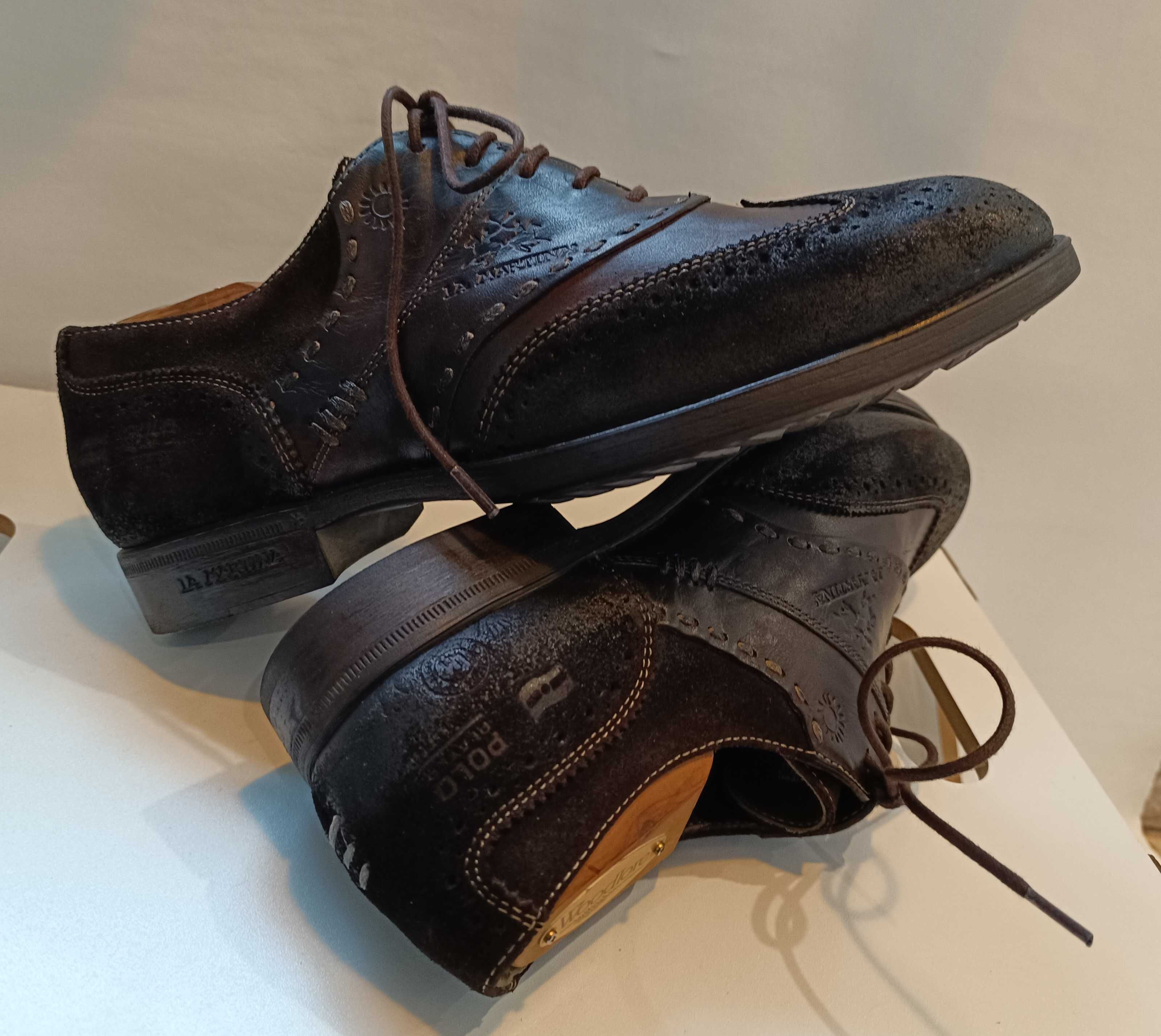 Pantofi oxford 39 39.5 brogue lucrati manual La Martina piele naturala
