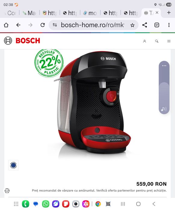 Aparat bauturi calde capsule cafea Bosch Tassimo Happy