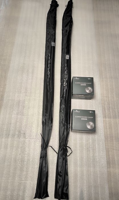 SET 2 Lansete FL EXCIA 3.90m 3.5lbs 2seg +  2 Mulinete Eastshark 10000