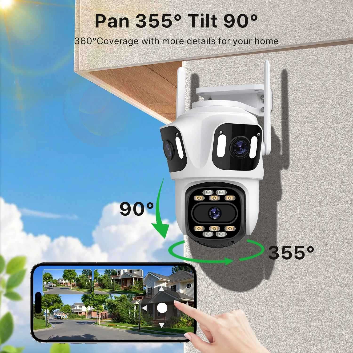 Камера с 3 обектива 8MP 4K 5X Zoom WiFi PTZ IP Външна Камера ICSEE