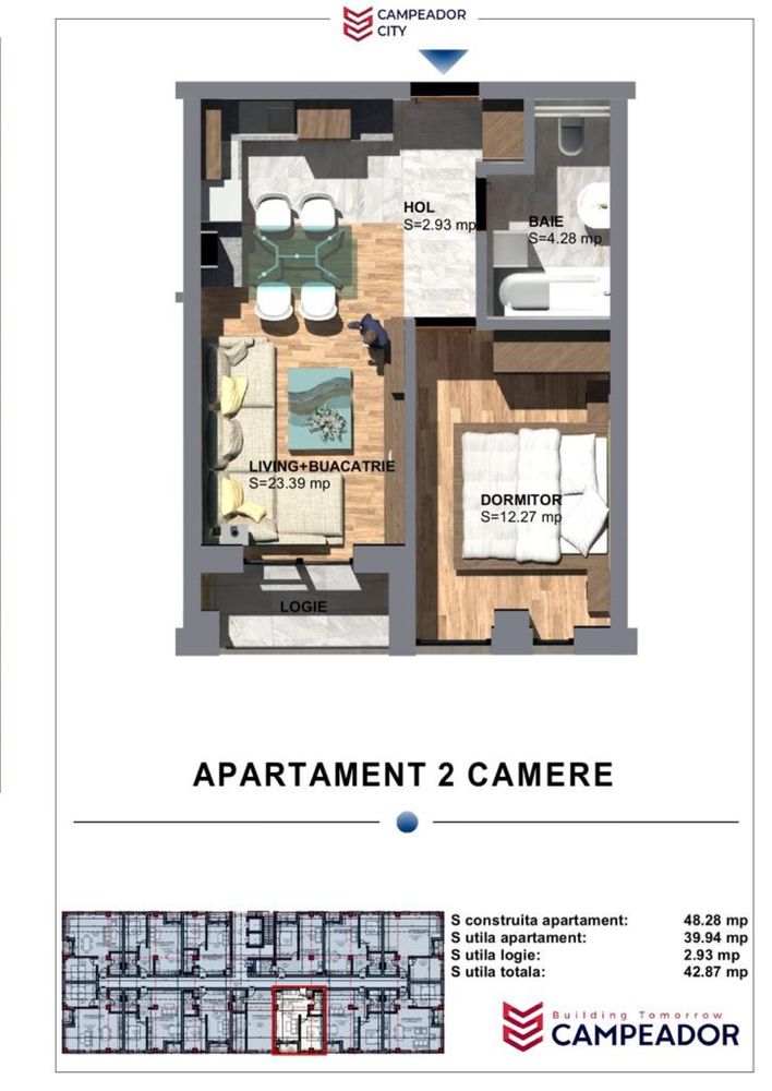 Apartament cu 2 camere si parcare supraterana