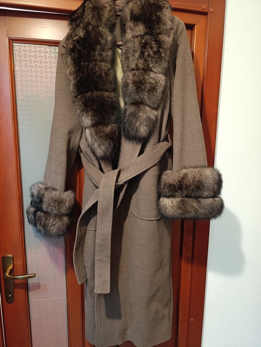 Palton lână cașmir și blana naturală