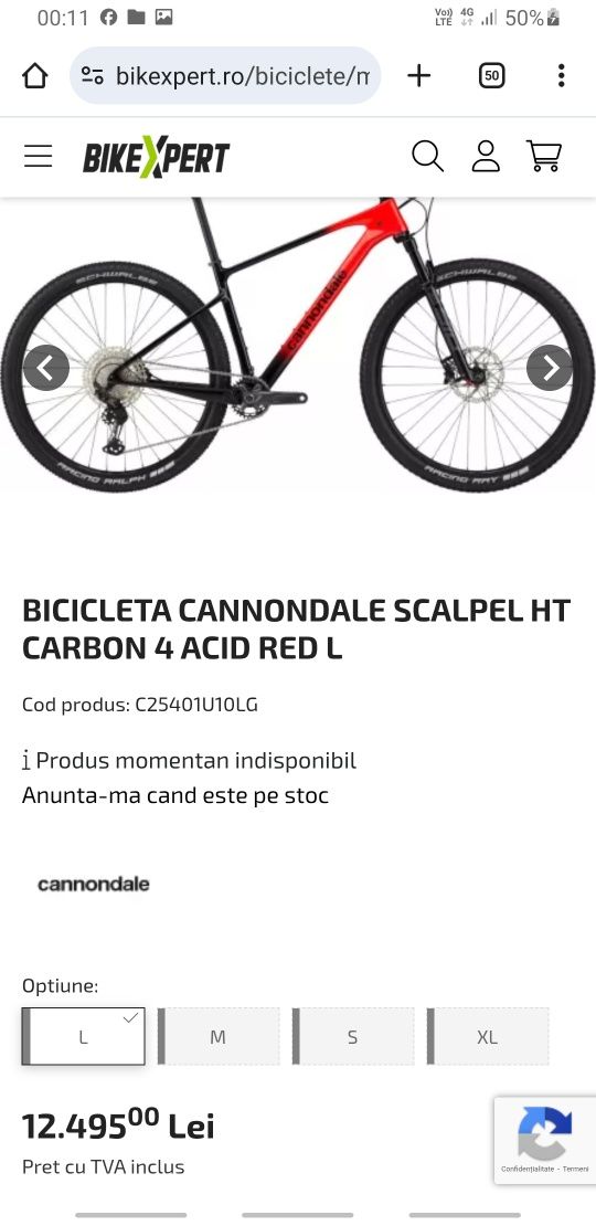 Mtb/bicicleta carbon NOUÀ 2024 Cannondale Scalpel HT Carbon 4 Acid Red