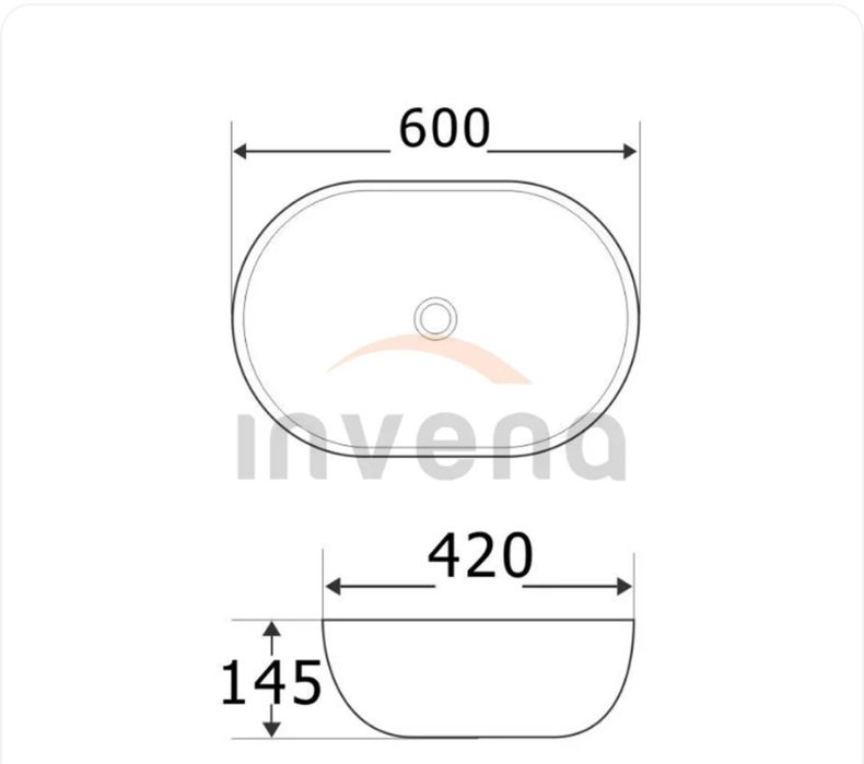 Lavoar pe blat Invena Teja oval 60 cm negru mat