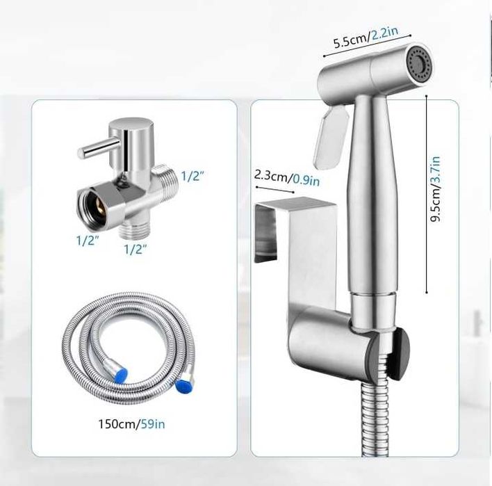 Комплект душ за интимна хигиена със смесител за биде, Сребрист