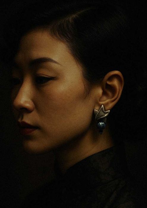 Cercei din argint cu ceramică pictată manual – motiv chinezesc