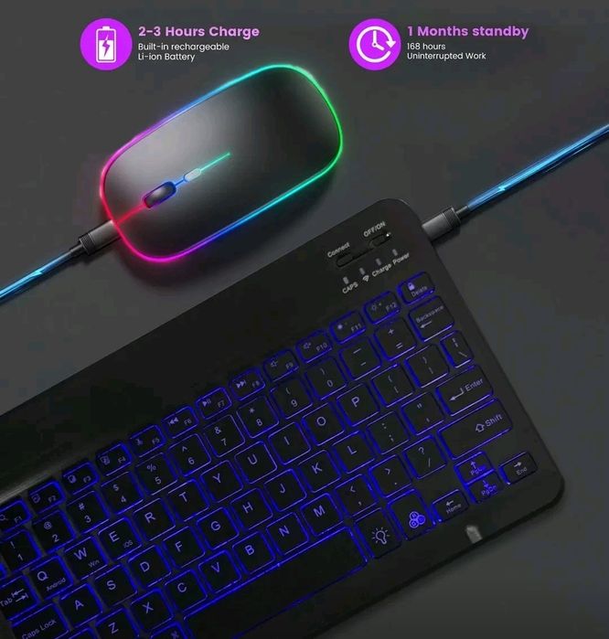 Tastatura RGB Bluetooth + Mouse Bluetooth / 2.4 Ghz