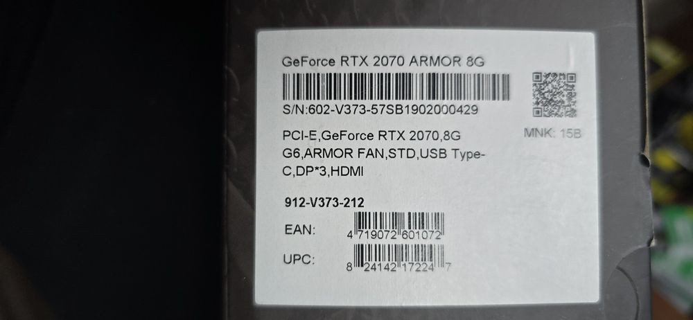 NVIDIA GeForce MSI RTX 2070 Armor 8gb GARANTIE