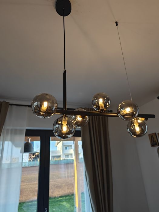 Lustră Stil Nordic, Design Asimetric, 7 surse de iluminare Bec G9, Neg