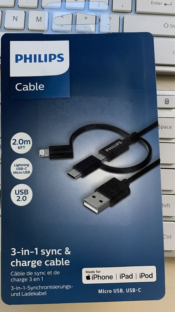 Vind cablu de date 3 in 1 PHILIPS USB2.0