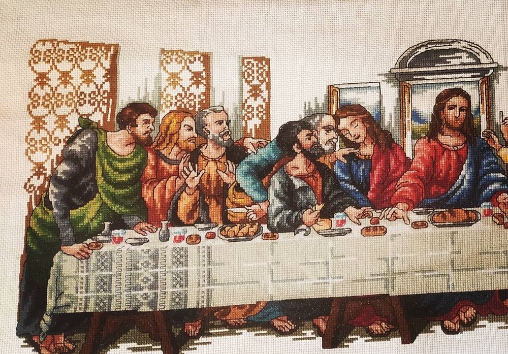 Вышитая картина "тайная вечеря" размер 1м на 0.5м   Без рамы.
