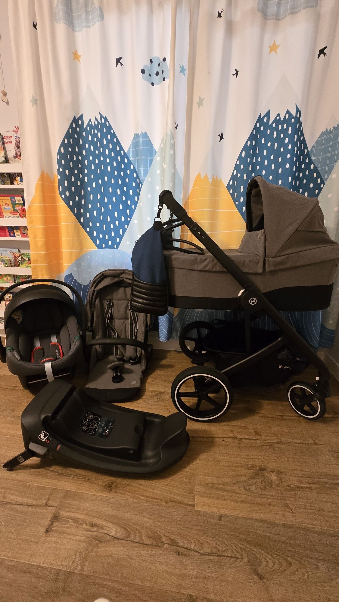 Cybex balios s lux 3в1 с isofix база за кола, адаптори за количка и но