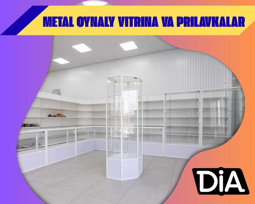 Прилавок витрина, стеклянная, metal oynaly vitrina va prilavkalar