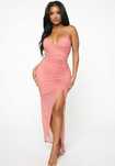 Rochie roz pudra fronsata crapatura lunga superba noua cu eticheta xs