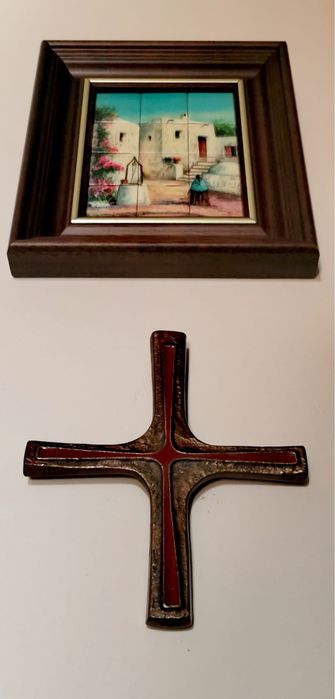 Кръст Бронзов кръст за причастие стенен кръст разпятие с червен емайл