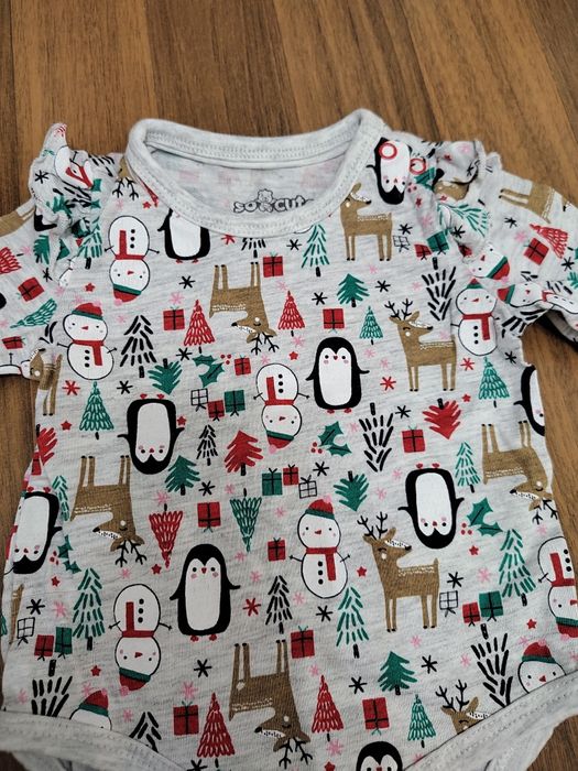 Set 3 Piese Iarnă/Crăciun Body cu Volănașe + Pantaloni Groși