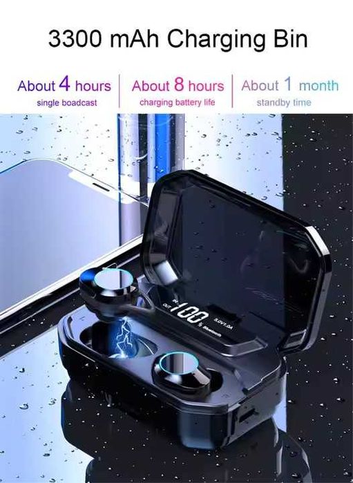 Casti Wireless G02 Bluetooth  Microfon IPX7 Powerbank 3300mAh