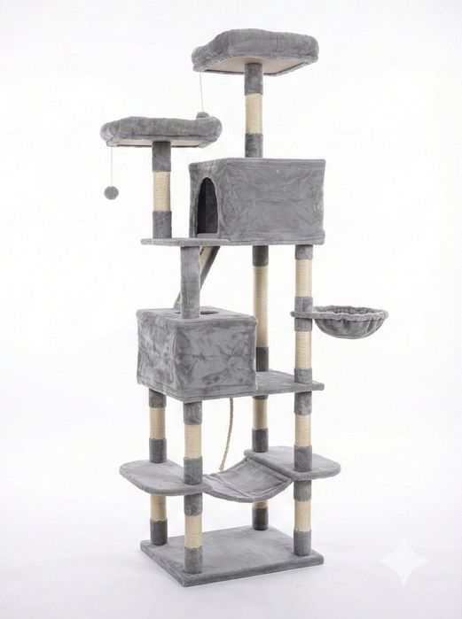 Ansamblu de joaca pentru pisici, FEANDREA, 206 cm, 7 niveluri, gri, 60