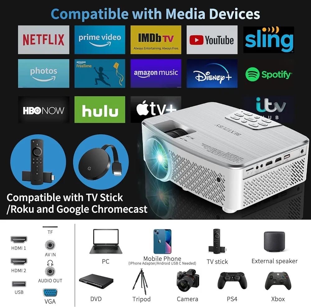 Proiector profesional portabil 9500 lumeni, 4K HDMI bluetooth