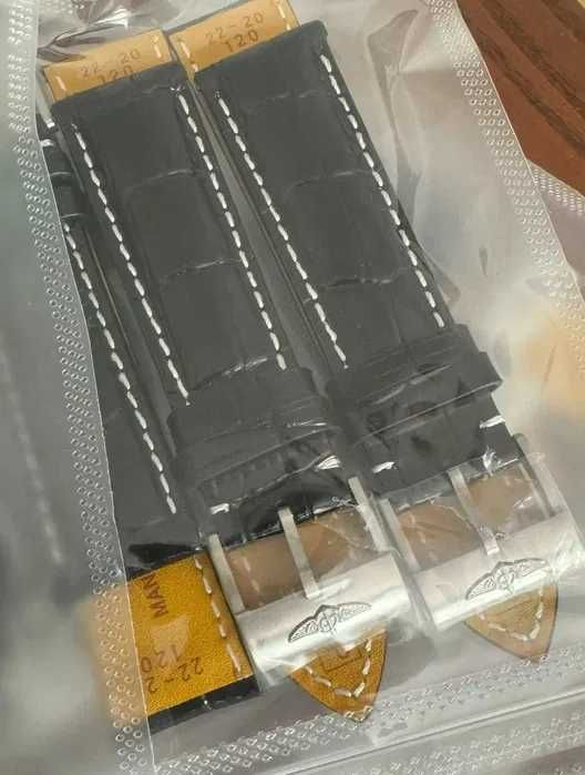 Curea din piele pentru ceas Breitling latime 22 mm neagra