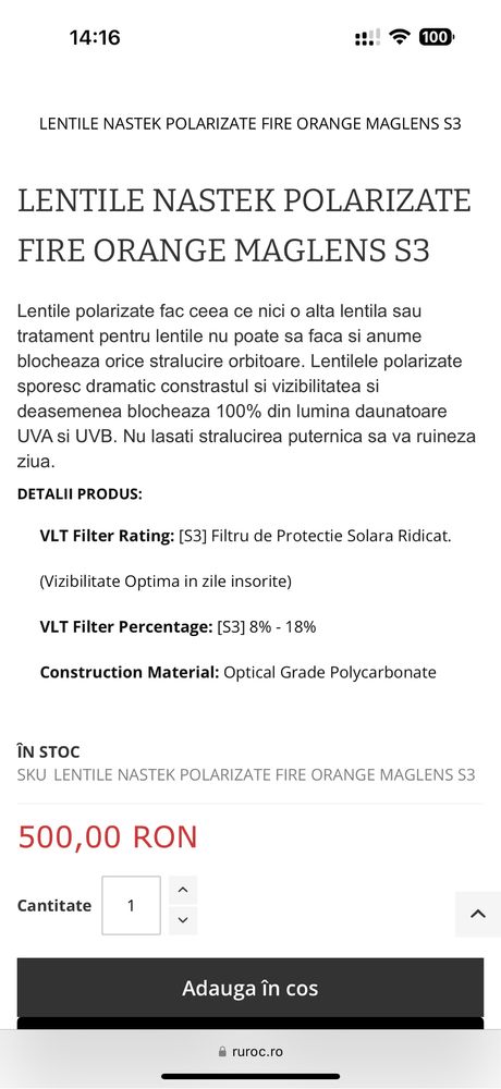 RUROC lentila polarizata Nastek maglens S3 NOUA!