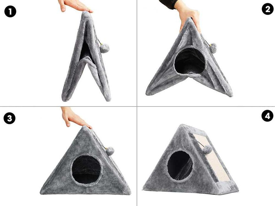 Casuta pliabila pentru pisici cu zona de zgariat si bila 44x42x26 cm
