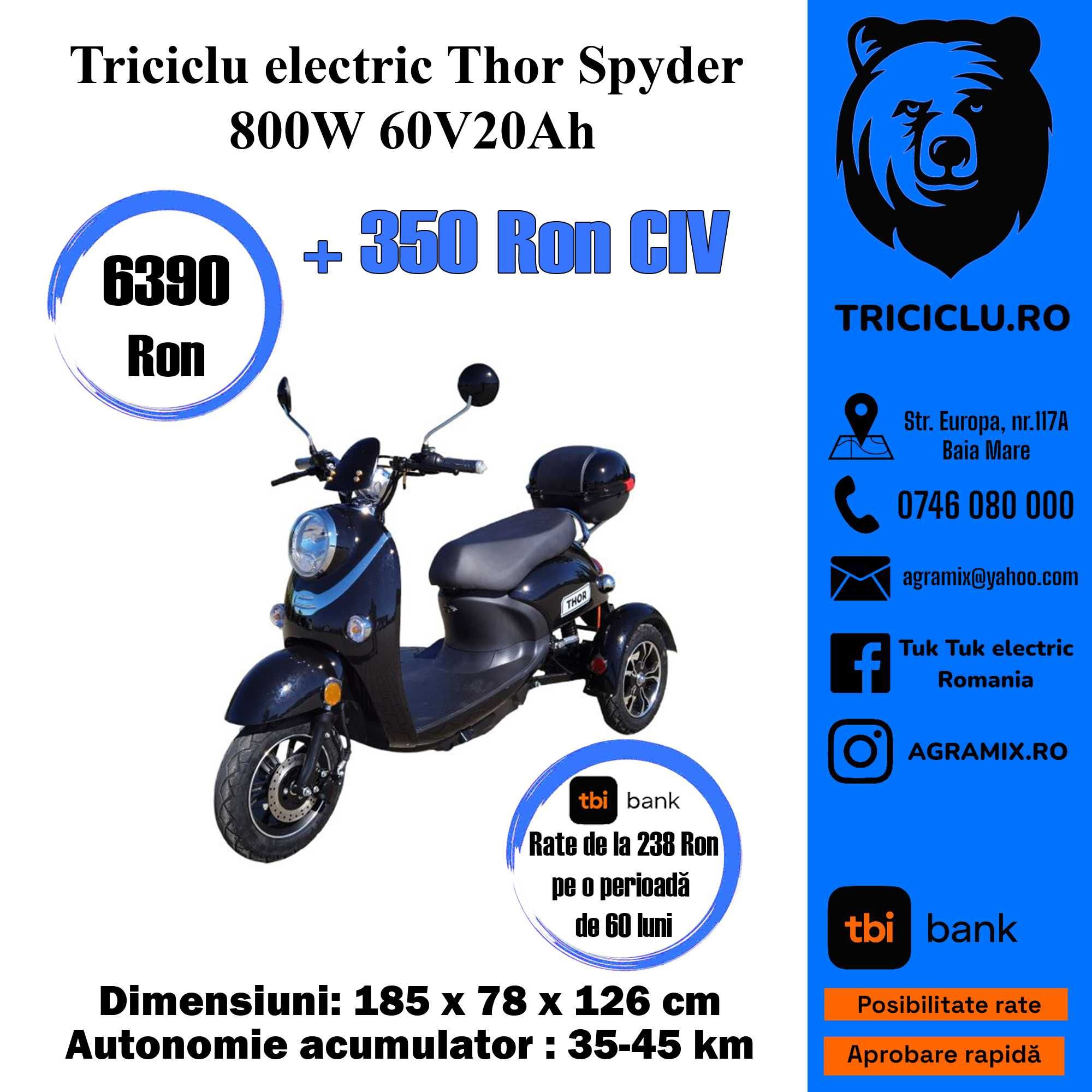 Triciclu electric Thor Spyder 800W 60V20Ah nou Agramix