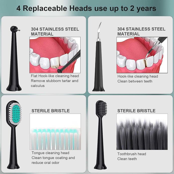 HANNEA® Комплект за почистване на зъби, 3 режима,4 сменяеми глави