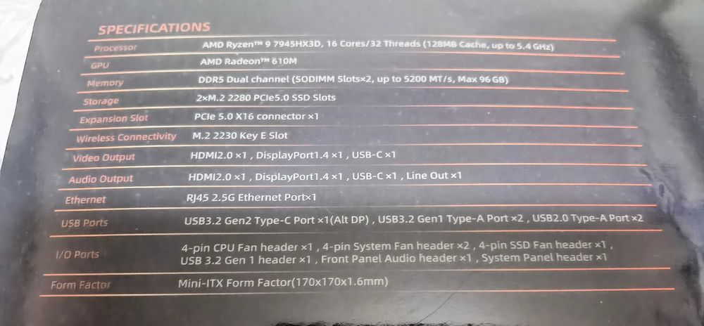 Kit Gaming MiniITX Minisforum AMD Ryzen 9 7945HX3D