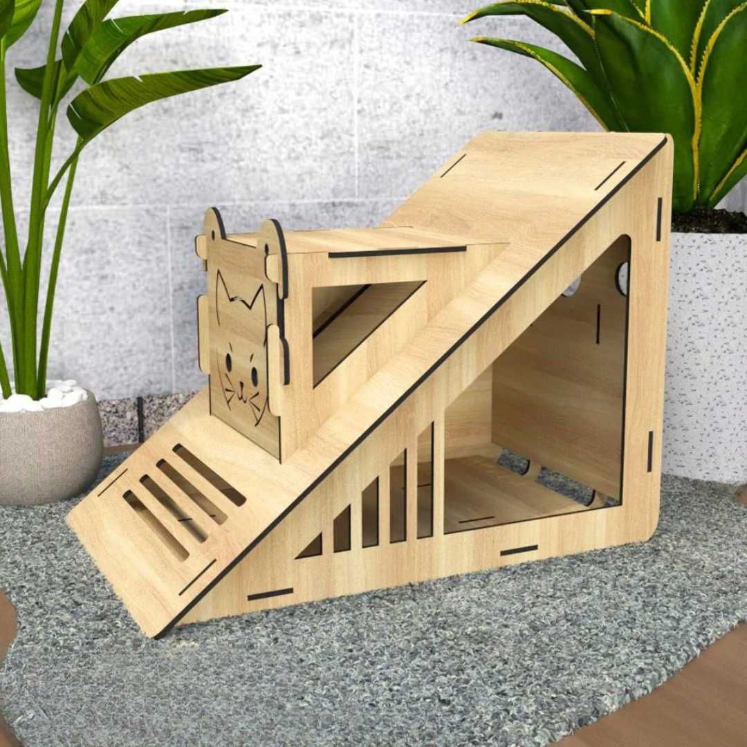 Къщичка за котки с рампа – Модерен дизайн, ръчна изработка