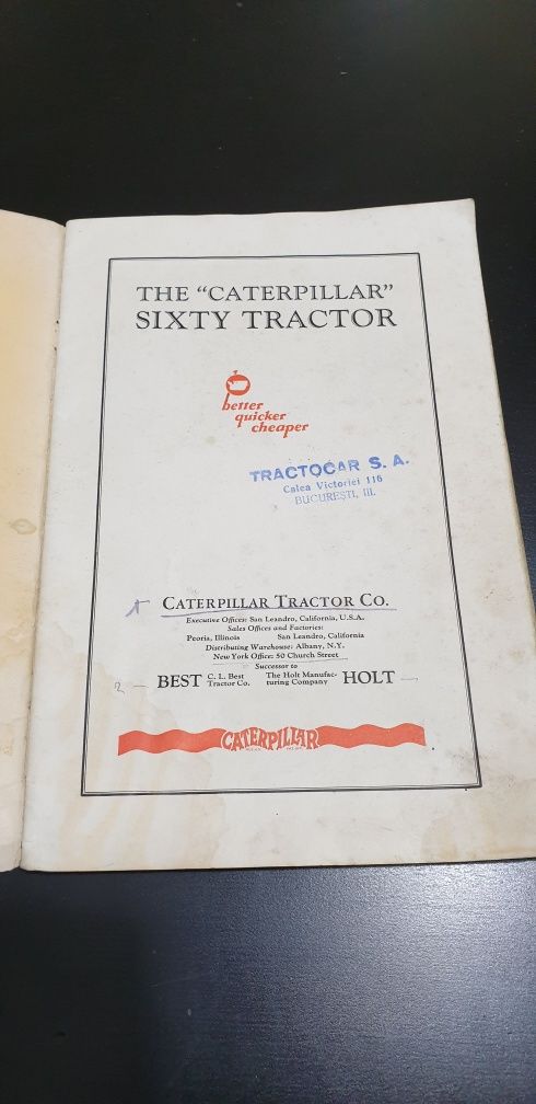 Pliant publicitar tractor Caterpillar Sixty 1927