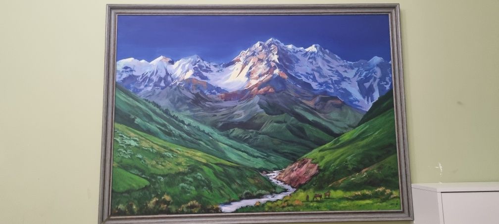 Картина маслом. Ранее утро в горах